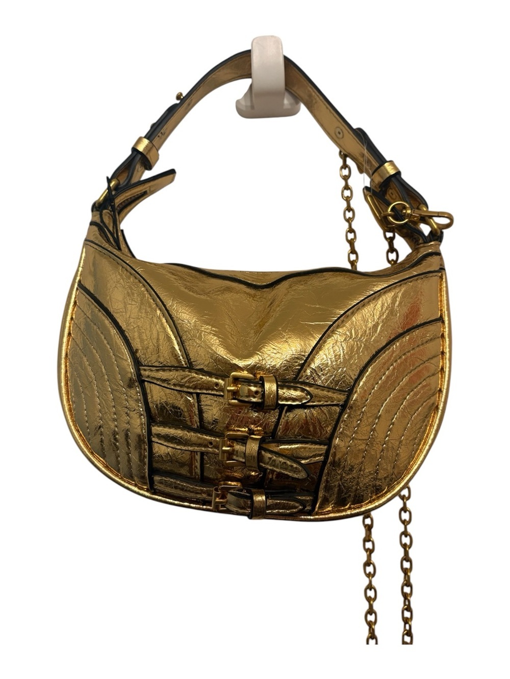 Zara Metallic Gold Crescent Shoulder Bag